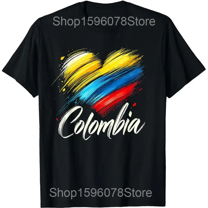 T-shirt unisexe à manches courtes en pur coton avec drapeau de la Colombie, humoristique, style streetwear, coupe ample