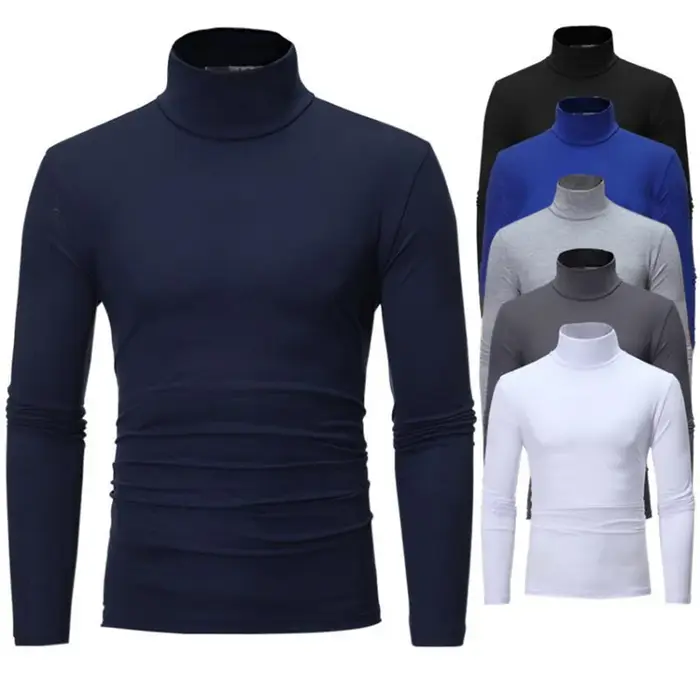 Nouvelle mode Base t-shirt hommes coupe ajustée Polyester col haut pull col roulé