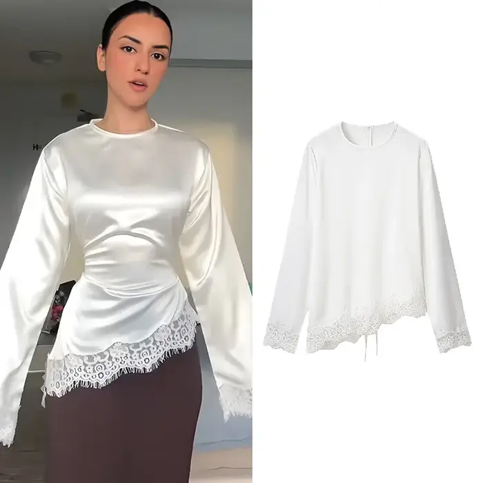 T-shirt en dentelle décontracté pour femme