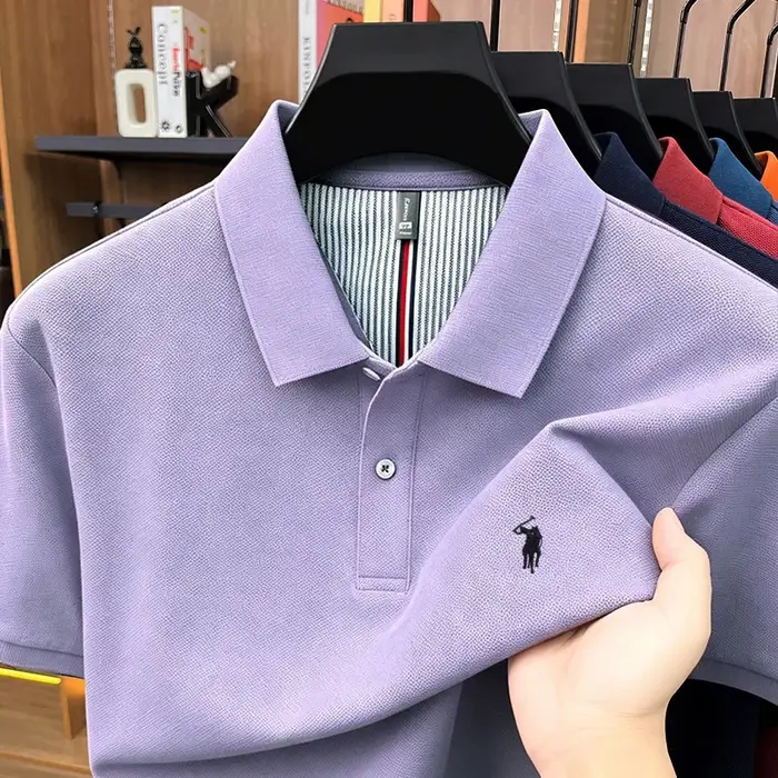 Luxe Pony broderie manches courtes Polo chemise 100% coton haut de gamme marque hommes nouvelle mode été respirant