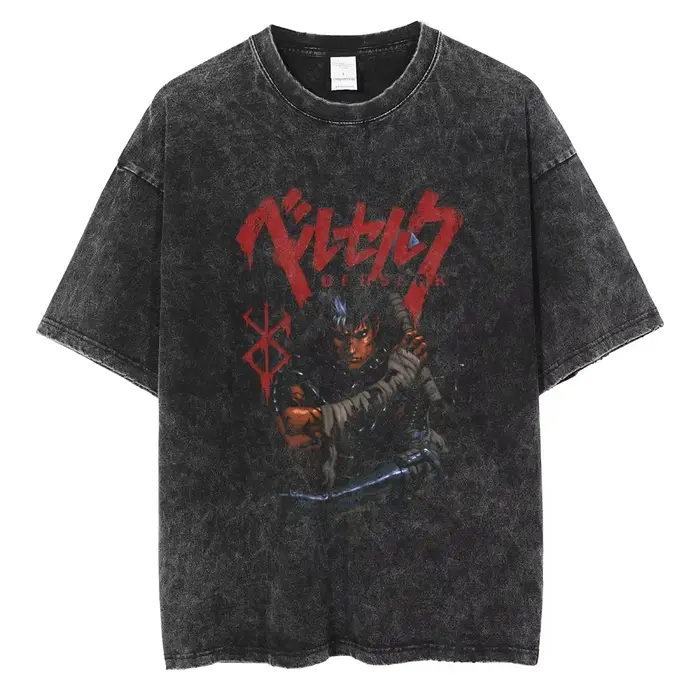 T-shirt Berserk Manga Guts Anime pour hommes et femmes, t-shirt vintage en coton lavé, vêtements déc