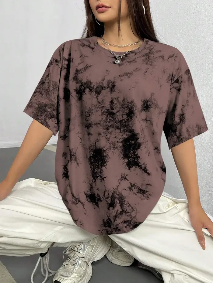 T-Shirt à manches courtes pour femmes, imprimé contrasté, col rond, ample et confortable, pour le tr