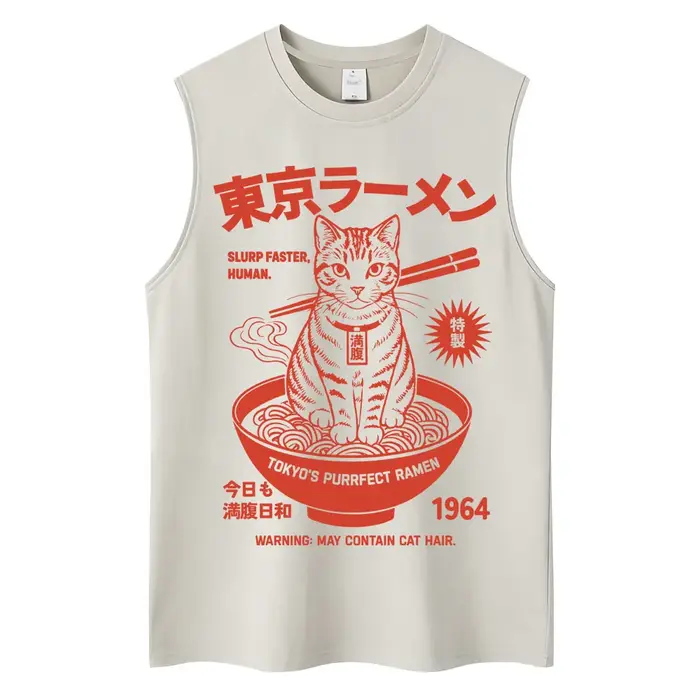 Débardeurs en coton lavé style Ramen Japonais de Tokyo pour hommes et femmes