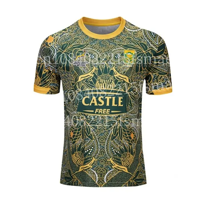 T-shirt à col rond et manches courtes imprimé graphique, motif l'Équipe nationale d'Afrique du Sud (Springboks), édition 2026 - Le plus grand rival de la rugby, vêtement de sport décontracté pour l'ét