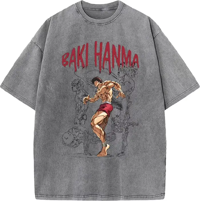Manga Baki imprimé T-shirt Harajuku Vintage lavé surdimensionné