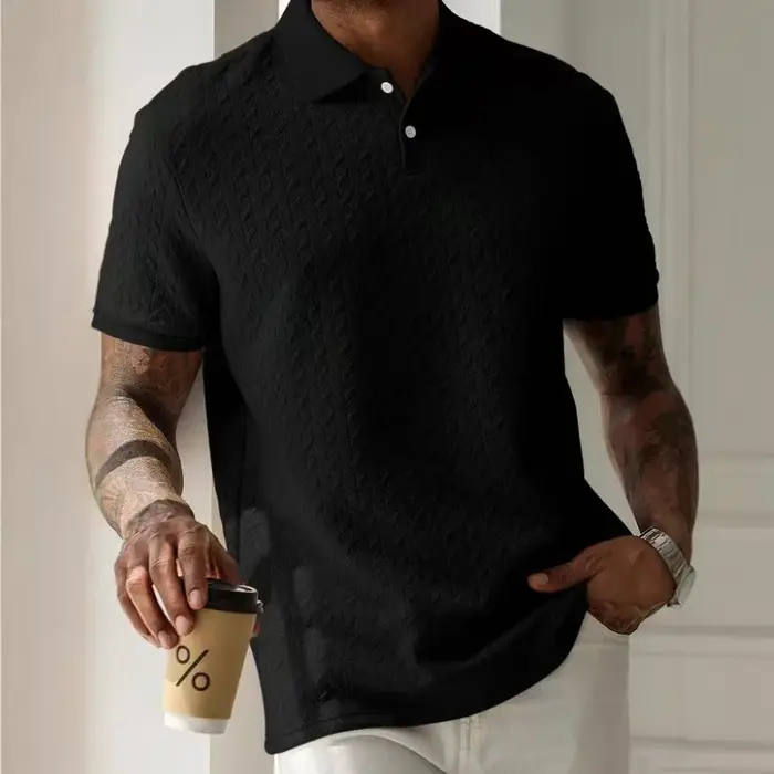 Printemps été hommes Polo à manches courtes vêtements solide Jacquard T-shirt col rabattu décontract