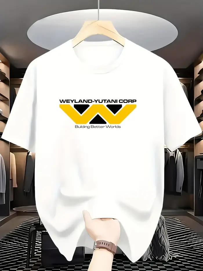 T-shirt blanc pour hommes avec logo et slogan imprimés de "Weyland - Yutani Corp"
