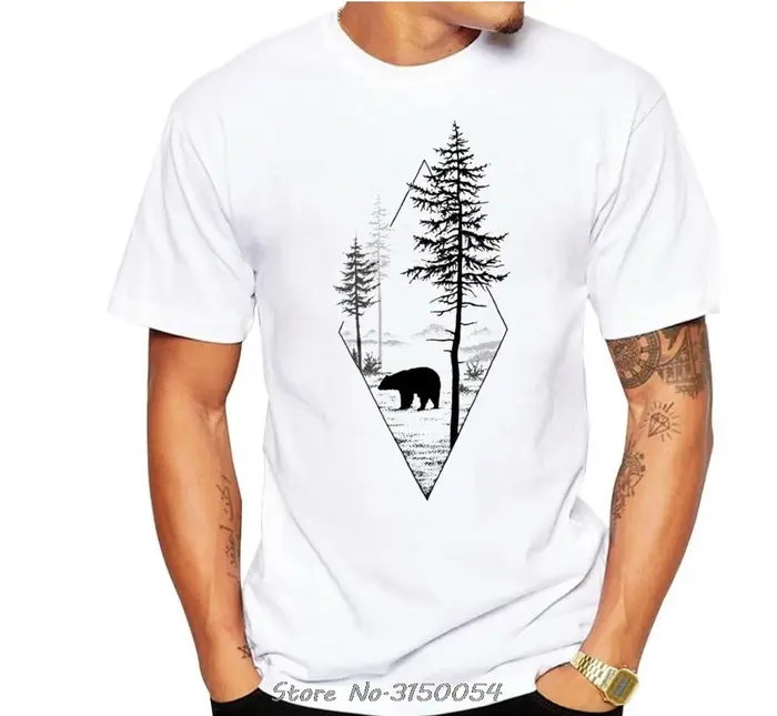 T-shirt à manches courtes imprimé ours de la forêt pour hommes