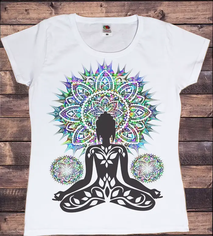 T-shirt à manches courtes pour femmes, estival et estival, avec impression de méditation bouddha cha