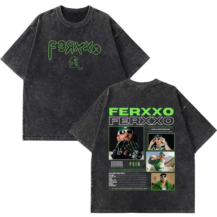 T-shirt vintage délavé imprimé Rapper Feid Ferxxo Tour 2026 pour hommes et femmes, mode hip-hop, cot