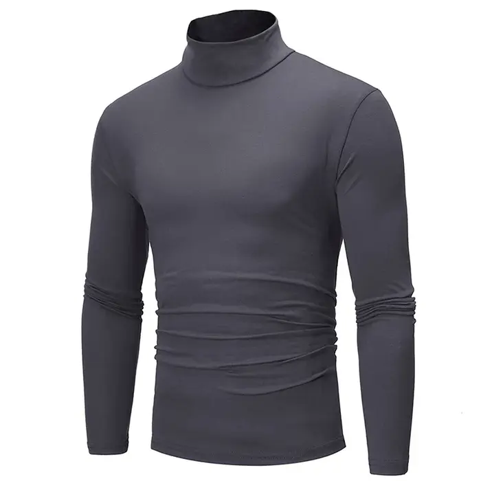 1/2 pièces automne hiver hommes col haut T-shirt coupe ajustée mode haute élastique à manches longue