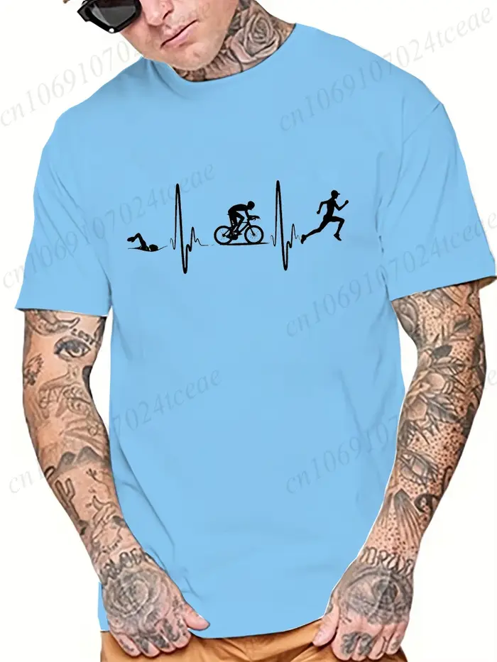 Hommes mode t-shirt décontracté hauts Cool drôle Triathlon battement de coeur conception impression