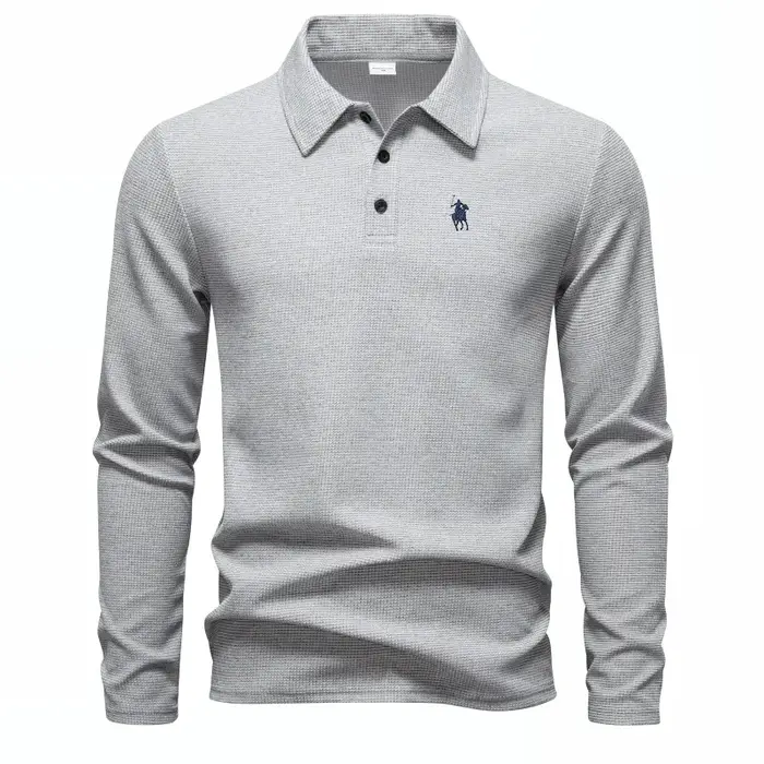 Polo haut de gamme brodé à manches longues pour homme