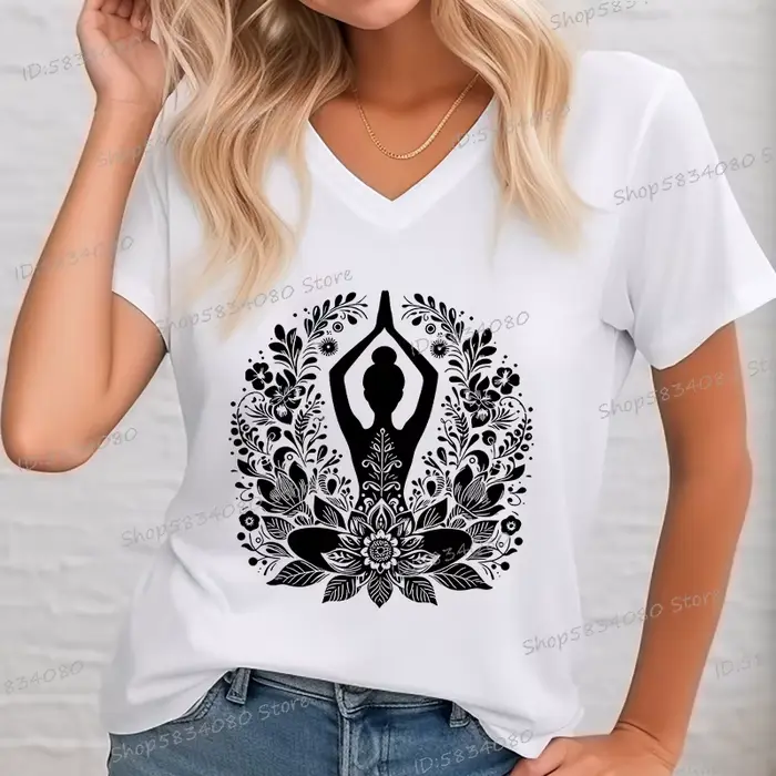 Femmes Yoga chemise florale conception graphique à manches courtes t-shirt décontracté