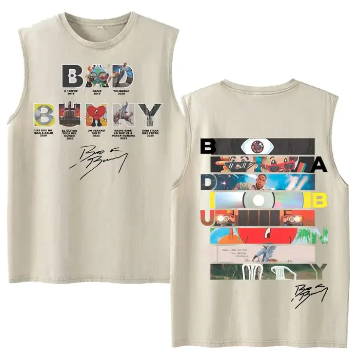 Débardeurs Vintage Effet Délavé Hip Hop Hot Singer Bad Bunny Debi Tirar Mas Fotos DTMF Y2K – T-shirts Sans Manches Tendance pour Hommes et Femmes