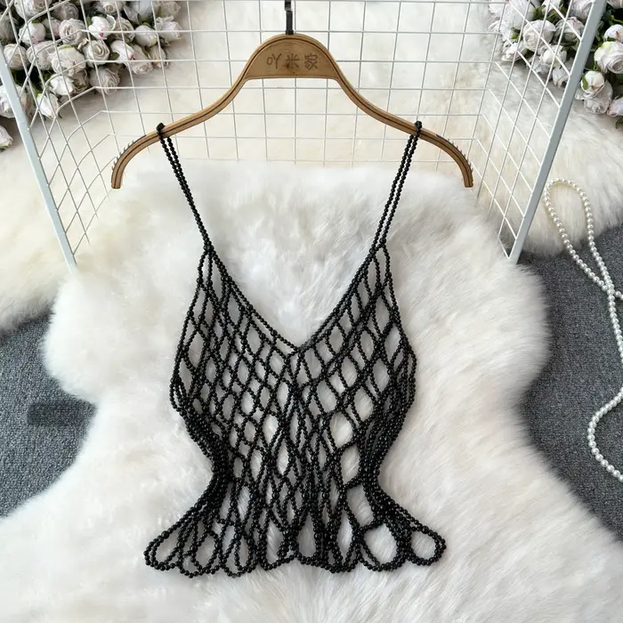 Camisole évidée en perles pour femmes