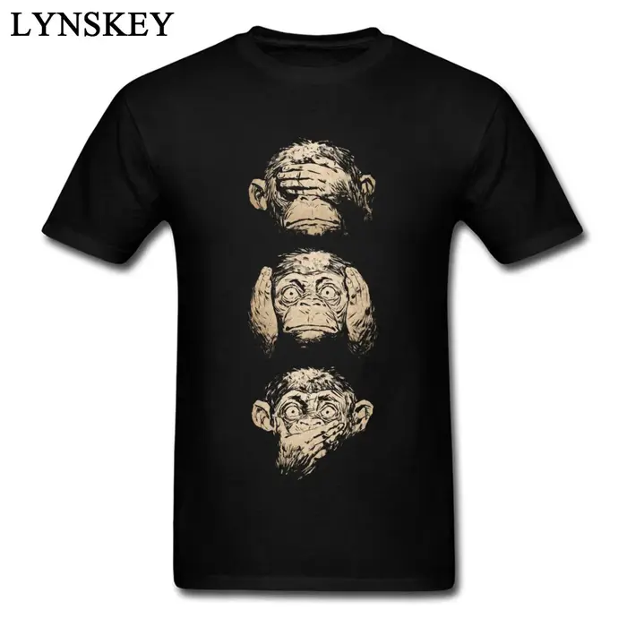 Wise Monkeys-T-shirt funky pour hommes, Tees de peinture rétro, Top en coton, Tissu à manches courte