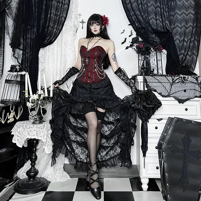 Nouveauté 2026 – Débardeur court vintage Y2K Dark Punk Grunge sans bretelles pour femme – Top bustier sexy ajouré style gothique pour l'été