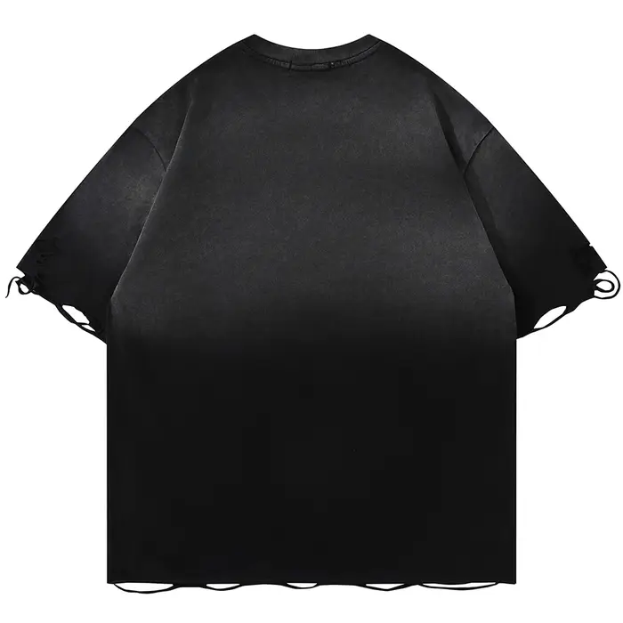 T-shirt Homme Vintage Déchiré Effet Vieilli avec Broderie Étoile Métallique
