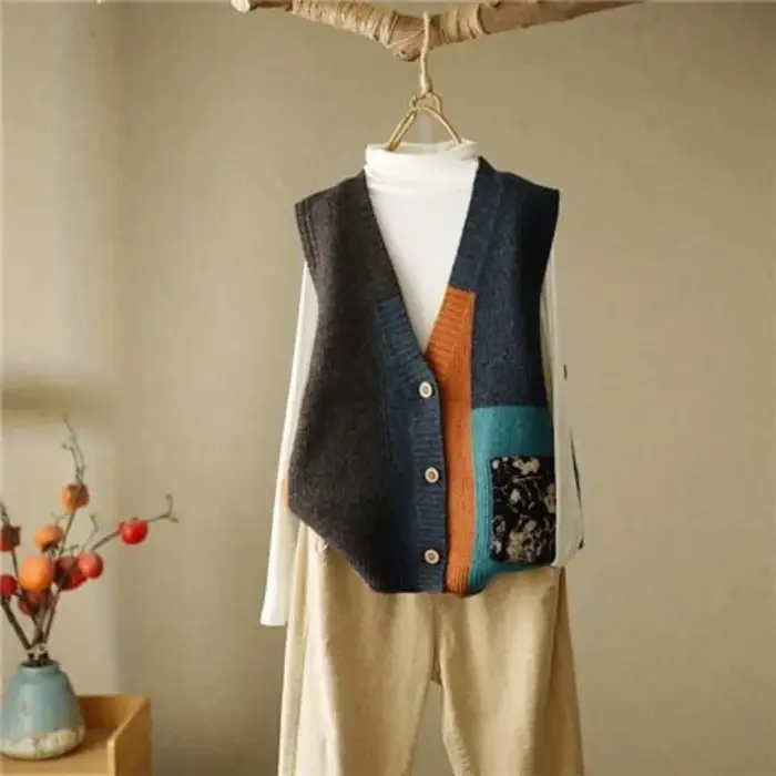 Gilet tricoté sans manches pour femme