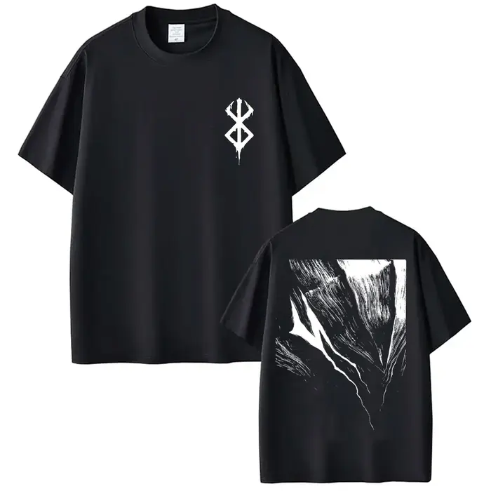 T-shirts Anime Berserk Guts Noir, T-shirts Vintage Punk Gatsu Sacrifice Zodd, T-shirts amples 100% C