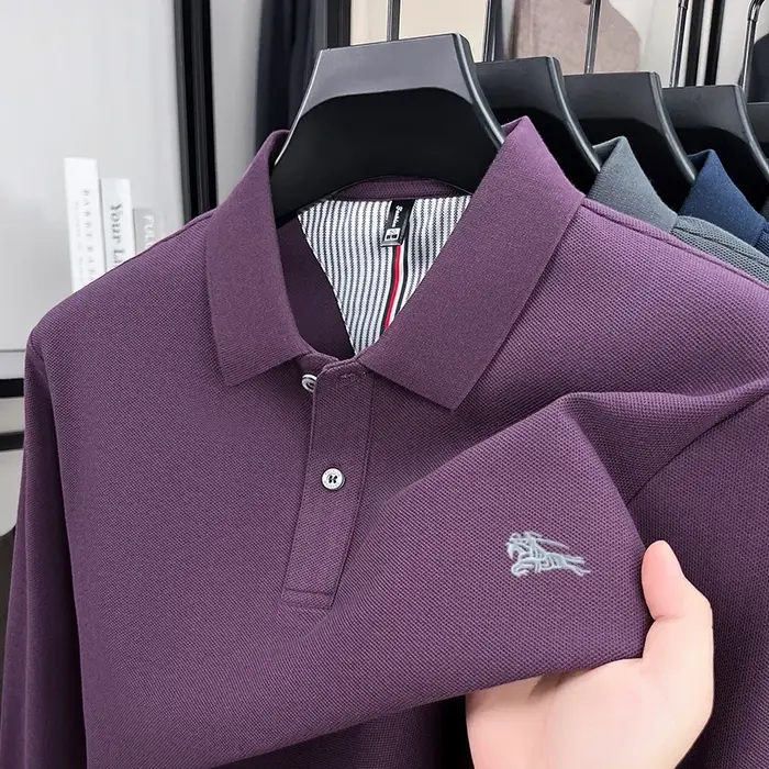 2025 hommes haut de gamme marque POLO 100% coton à manches longues revers brodé T-Shirt automne nouveau haut décontracté d'affaires