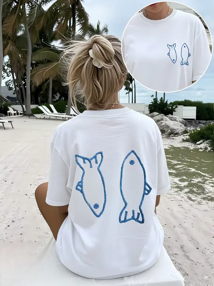 T-shirt imprimé poissons nautiques pour femme