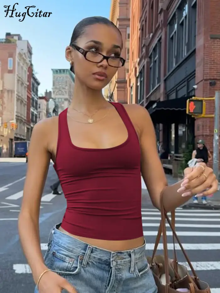 Hugcitar 2025 été bretelles solides Sexy mince culture débardeur femmes décontracté Y2K vêtements Streetwear fête Sport Festivak vente en gros