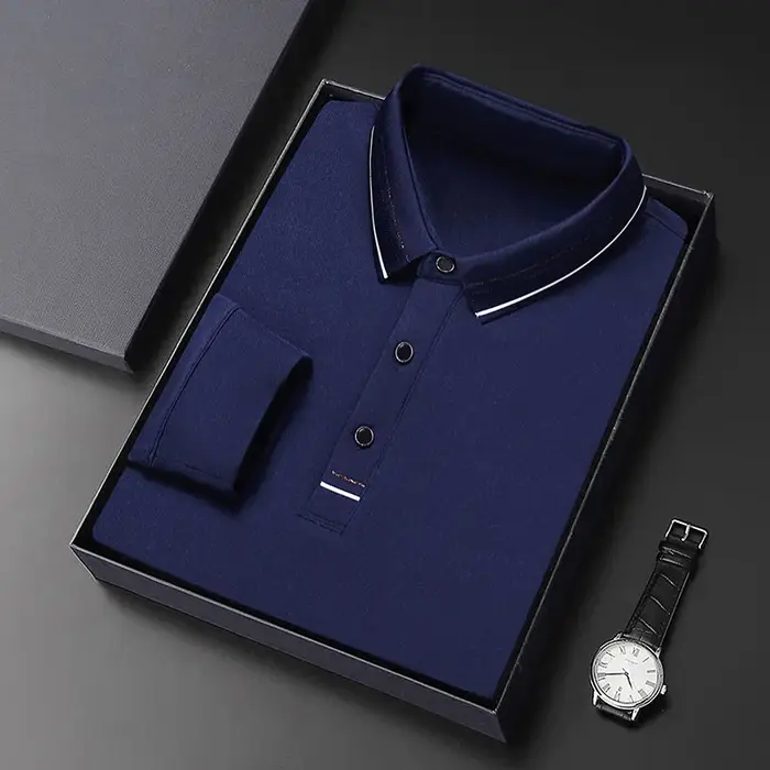 Polo à manches longues pour hommes d'âge moyen, printemps-automne