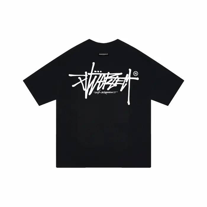 T-shirt avec logo Graffiti Streetwear, tee-shirt en coton noir minimaliste, style urbain décontracté