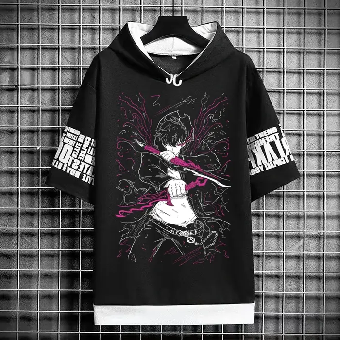 Solo nivellement T-Shirt à capuche nouveau Anime Manga chemise noire