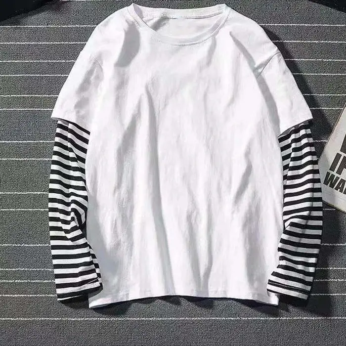 Nouveau Harajuku noir blanc rayé Y2K à manches longues couleur unie T-shirts hommes femmes automne f