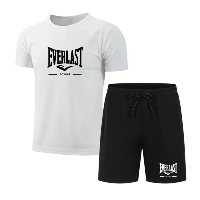 Nouvel ensemble 2 pièces Everlast Boxing pour homme 2026 – T-shirt à manches courtes et short noirs décontractés pour l'été – Survêtement de sport