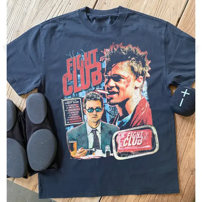 T-shirt imprimé rétro Fight Club Brad Pitt Edward Norton pour hommes et femmes