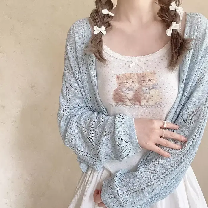 Camisole en coton avec nœud rose pour femme