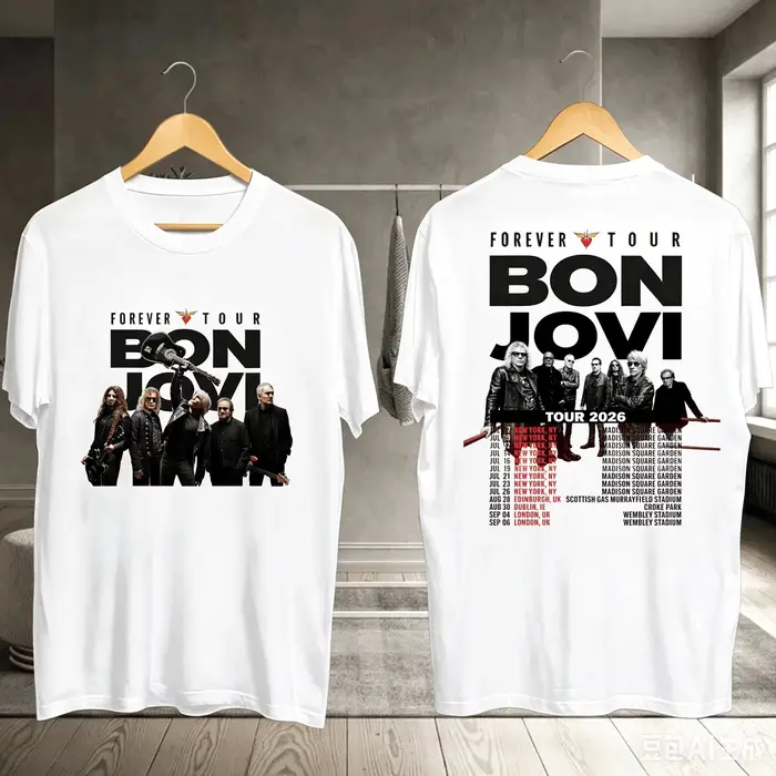 Bon Jovi Forever Tour 2026 Merch T-shirt 100% coton unisexe pour hommes et femmes