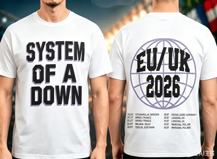 T-shirt de la tournée 2026 System Of A Down UE et Royaume-Uni