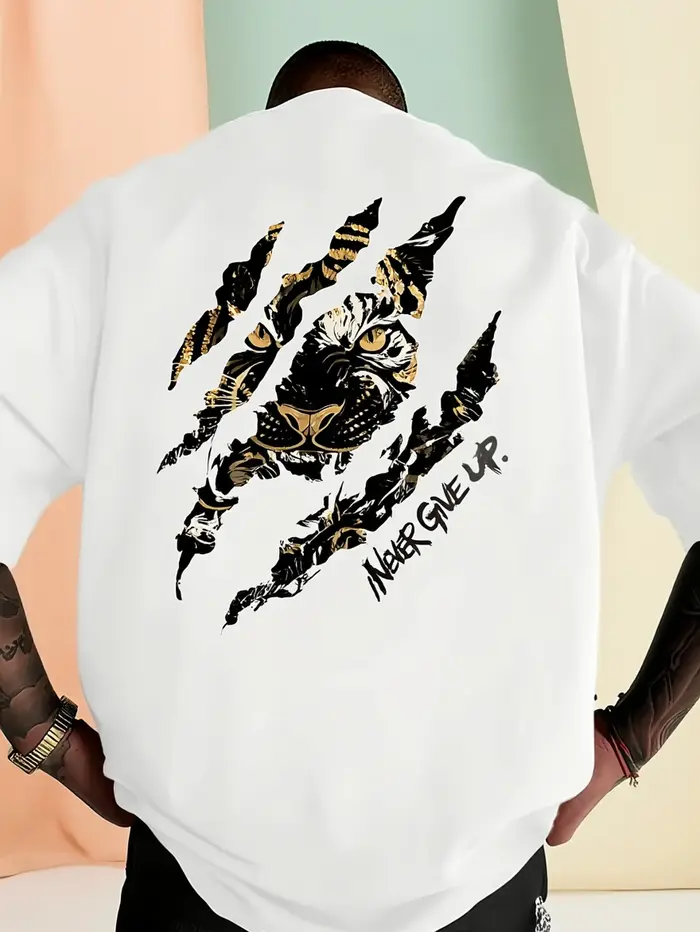 T-shirt pour homme en coton 100% doux de qualité supérieure avec impression « Tiger Claw Mark Never