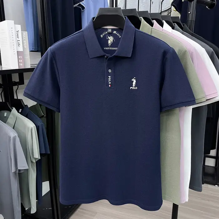 Marque de luxe à manches courtes mercerisé coton polo shirt été nouveau hommes d'affaires t
