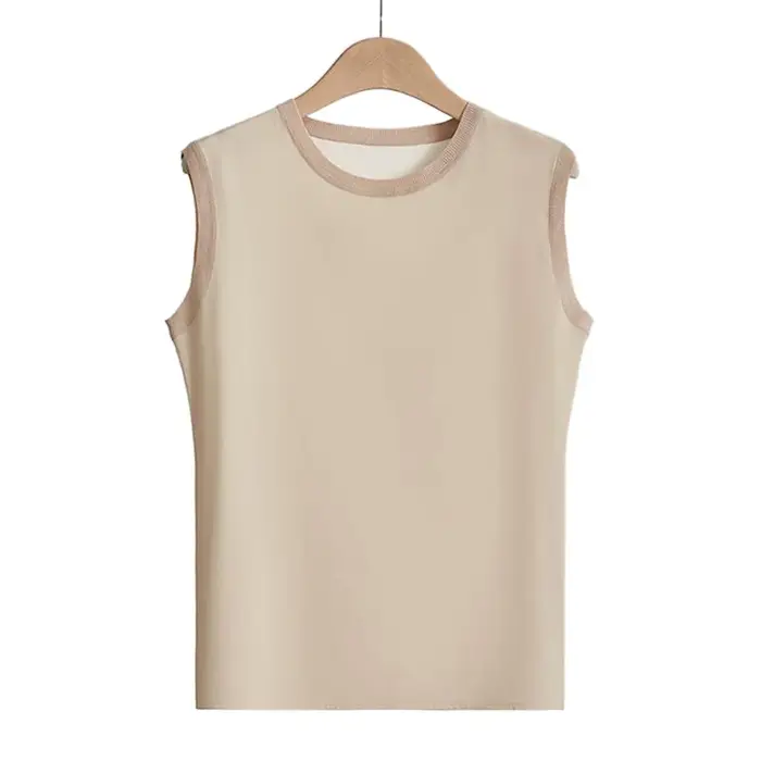 Débardeur sans manches en soie de mûrier véritable pour femme, chemises à col ras du cou, Camisole d