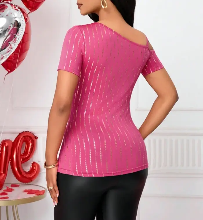 Haut asymétrique sexy à découpes - Hauts rose vif pour femmes pour sorties