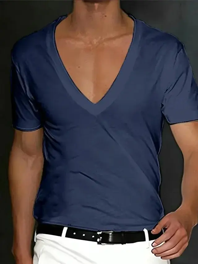 T-Shirt à manches courtes et col en v pour hommes, coupe cintrée, respirant, léger, haut décontracté
