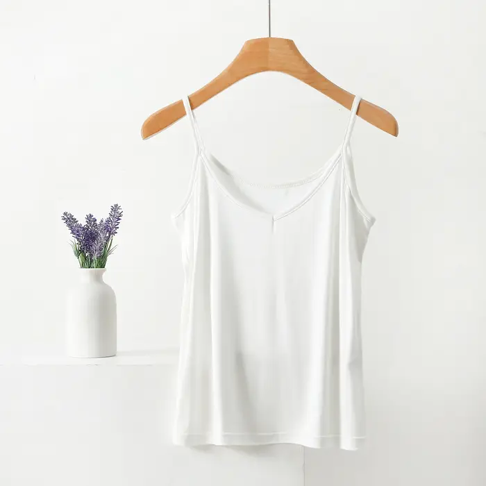 Haut à bretelles Spaghetti pour femmes, col en v, camisole basique sans manches, Camisole d'été, cou