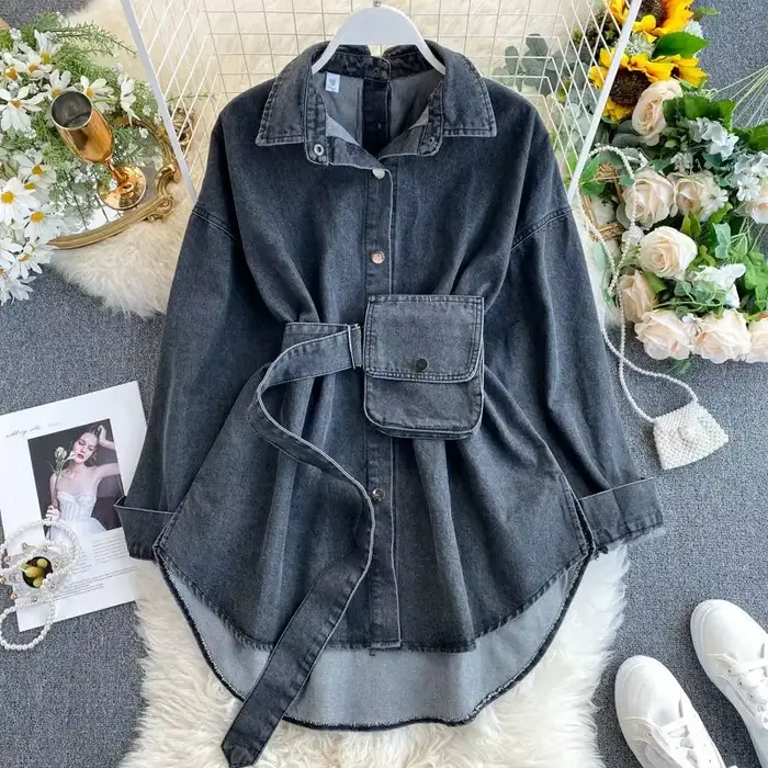 Chemises en denim à boutonnage simple pour femmes