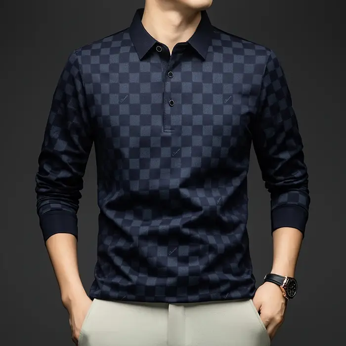 Polos pour homme, automne, business, coupe ajustée, manches longues, t-shirt homme, nouveau modèle 2026, pull décontracté ample à carreaux, hauts et t-shirts pour homme.