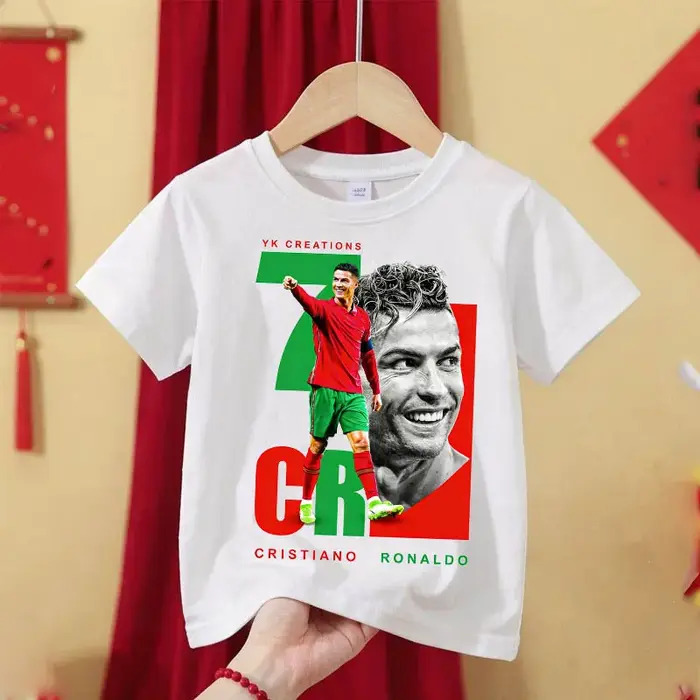 T-shirt de football CR7 pour enfants, vêtements Cristiano Ronaldo, hauts blancs, pull pour garçons, 