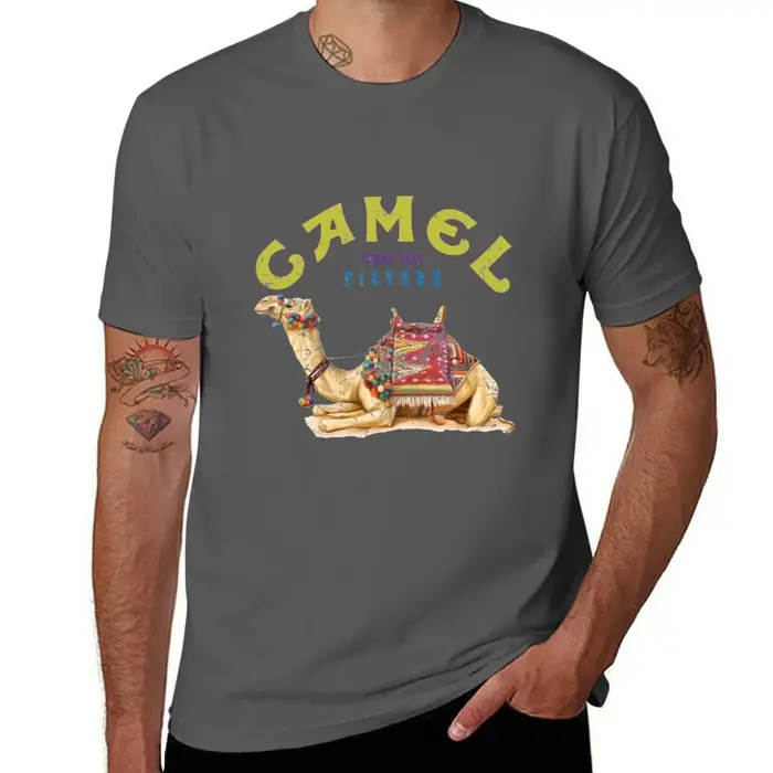 T-shirt à manches courtes décontracté et simple avec motif Joe Camel de Dromedary