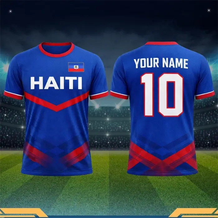 T-shirt de football Haïti 2026 pour hommes – Vêtement sportif à séchage rapide avec logo drapeau haïtien