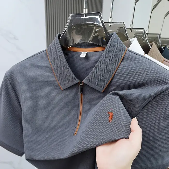 Polo brodé de luxe à manches courtes pour homme