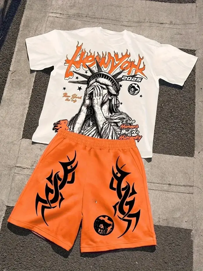 T-shirt et short respirants à col rond pour hommes, ensemble deux pièces confortable pour l'extérieu